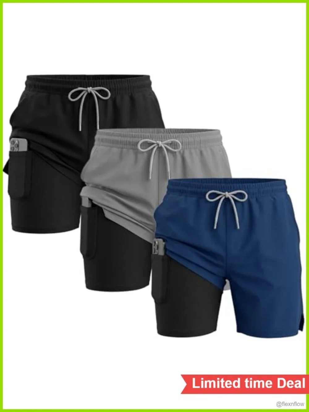 3 Pack Men's Running Shorts with Compression Liner 5